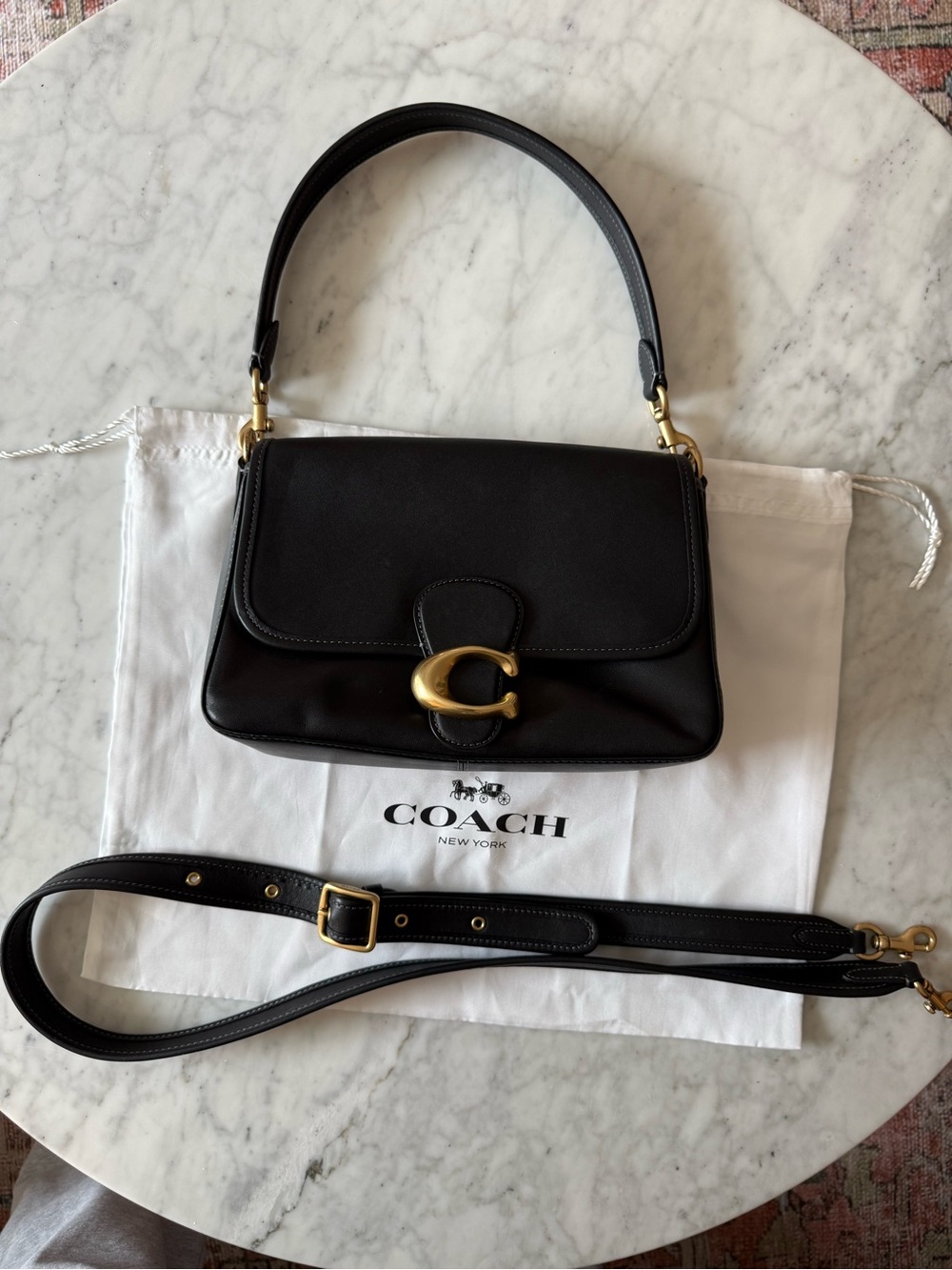 Coach Soft Tabby Shoulder Bag Black Leather Brass Gold Hardware - Picture 1 of 6